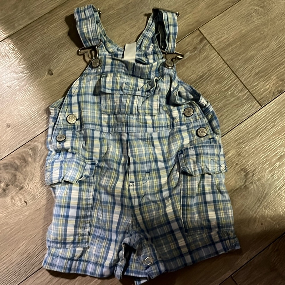 Blue Plaid Short Overalls. Size 12 months. Carters brand